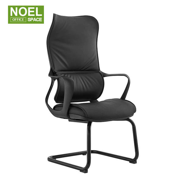 Lati-V(PU Black), Pure black simple atmosphere soft PU leather affordable high back mesh visitor chair.