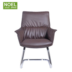 Samson-V, Simple design brown mid back PU leather boss visitor chair with 2.0mm thickness chrome metal frame