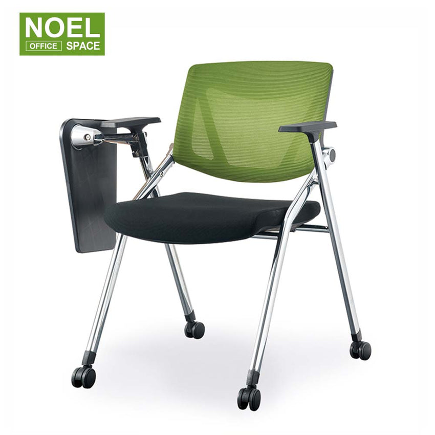 Melody (chrome frame + writing board+ castors),Fabric Conference Chair Mesh Backrest Reception Visitors Fashion Furniture Ergonomic Training Office Chair with Writing Board