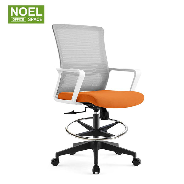 Emma-M (White),Simple mid back mesh office chair with footring