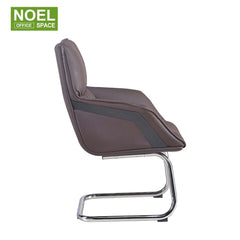 Samson-V, Simple design brown mid back PU leather boss visitor chair with 2.0mm thickness chrome metal frame