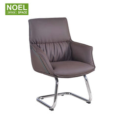 Samson-V, Simple design brown mid back PU leather boss visitor chair with 2.0mm thickness chrome metal frame