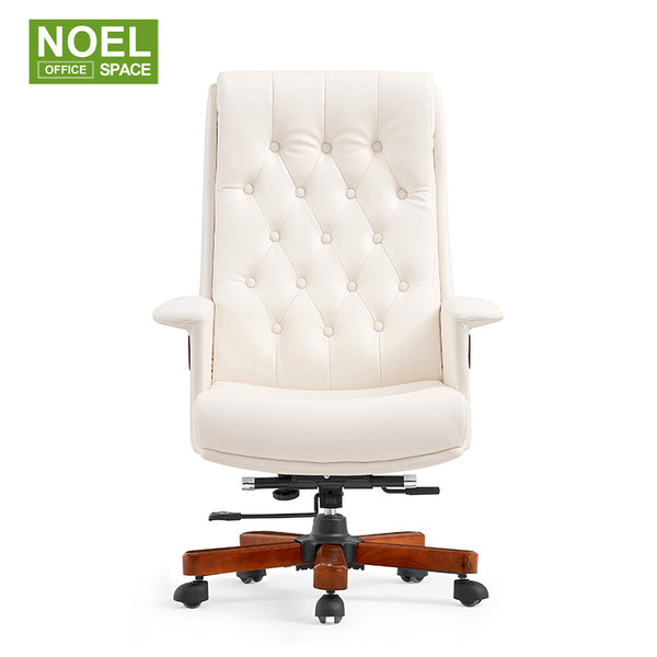 Kim-H(Wood base,white),high back executive PU office chair