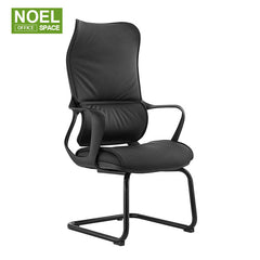 Lati-V(PU Black), Pure black simple atmosphere soft PU leather affordable high back mesh visitor chair.