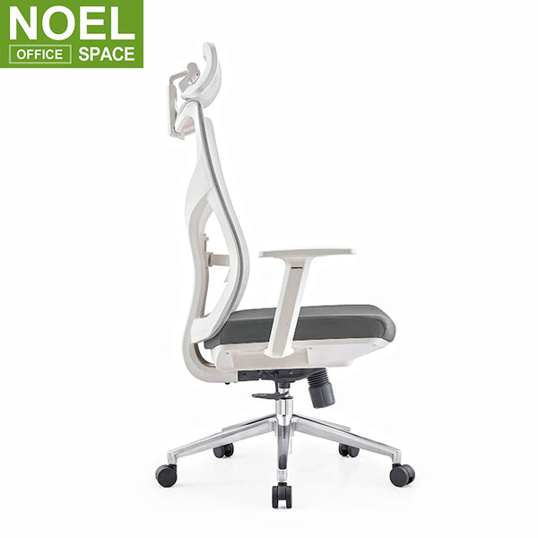 Venon-H (White PP), Open workstation Adjust High Back Ergonomic Office mesh chair with headrest