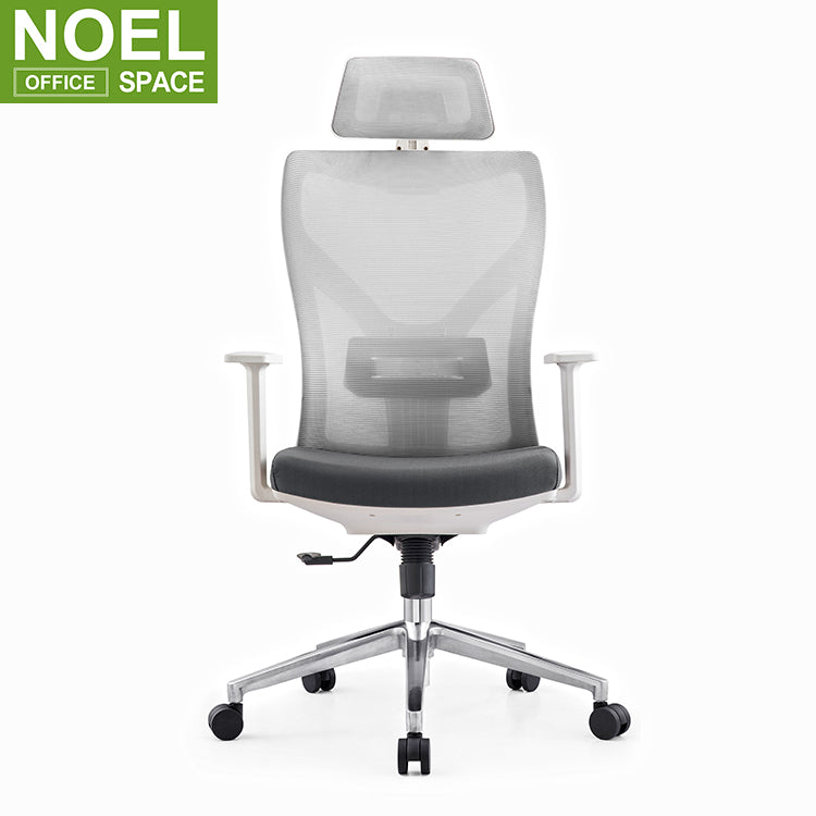 Venon-H (White PP), Open workstation Adjust High Back Ergonomic Office mesh chair with headrest