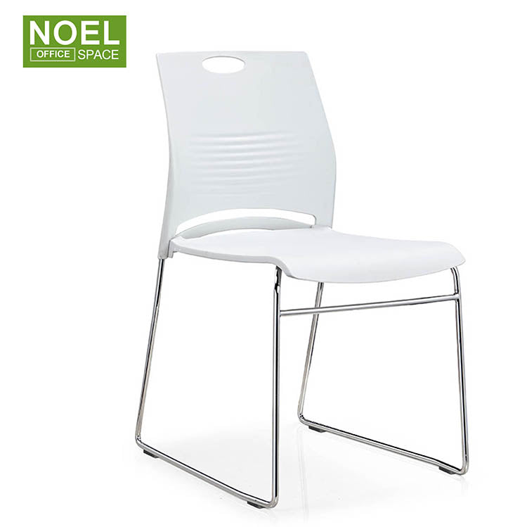 Candice, PP plastic backrest chrome solid metal steel legs stackable plastic chairs