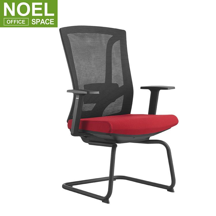 Super-V (Black coating frame), Office Chairs with No Wheels Modern Office Chair Black+Red