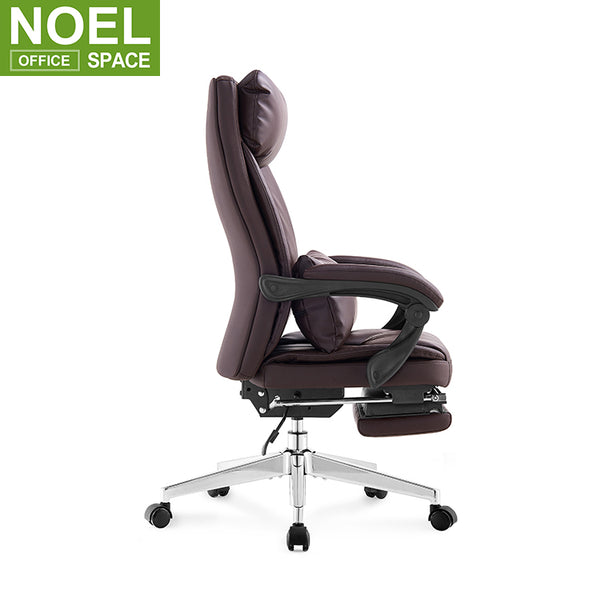 Diego-H(footrest), High back ergonomic durable executive reclining sleeping office leather boss chair