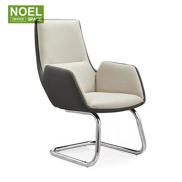 Kali-V (Beige), Fixed PU Armrest Mid Back Executive PU Visitor Modern Chair Affortable Manufacuturer For Meeting Room