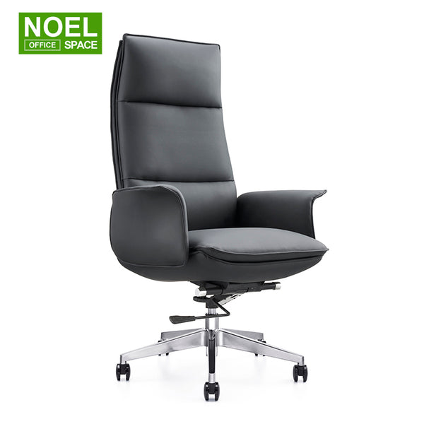 Kathie-H (Black), Fixed Armrest High Back Executive Boss PU Office Chair Relience Simple Fashion Design