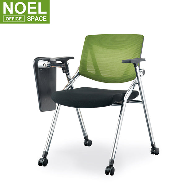Melody (chrome frame + writing board+ castors),Fabric Conference Chair Mesh Backrest Reception Visitors Fashion Furniture Ergonomic Training Office Chair with Writing Board