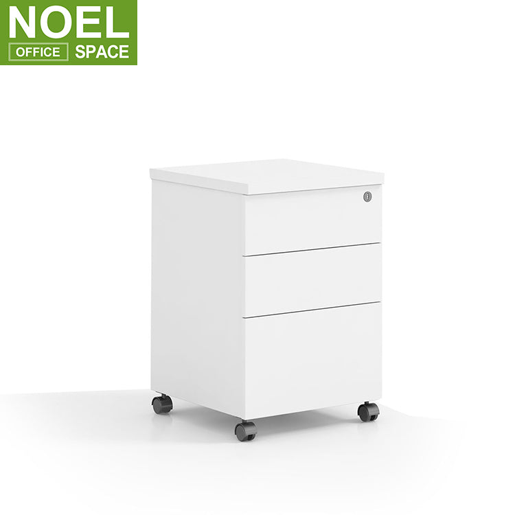 High quality office 3 box drawers white mobile pedestal file cabinet with wheels