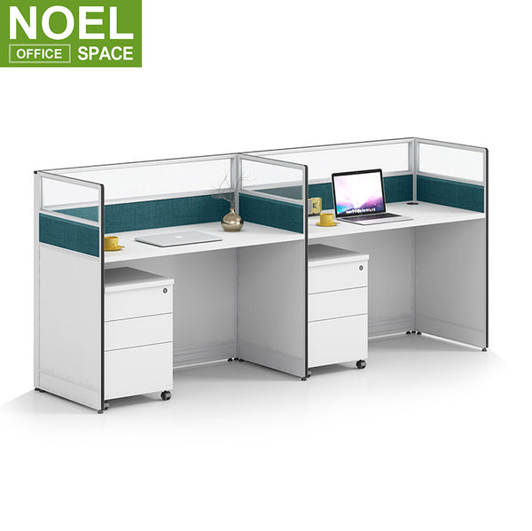 Modern cubicles office workstation 2 person wood computer desk with file cabinet