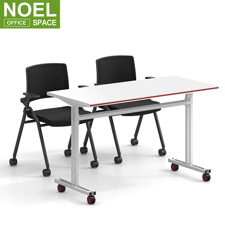 The tabletop is 2.0mm edge banding steel white electrostatic powder coating Folding table