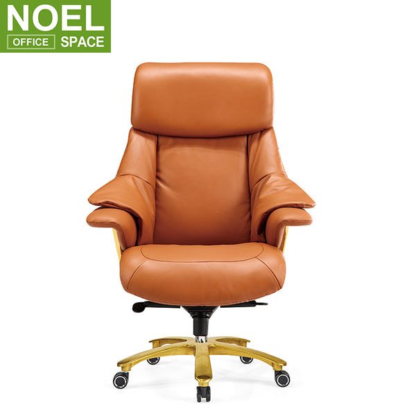 Rabi-H (Golden), Ergonomic leather office chair executive manager stuff work chair with headrest