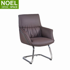 Samson-V, Simple design brown mid back PU leather boss visitor chair with 2.0mm thickness chrome metal frame
