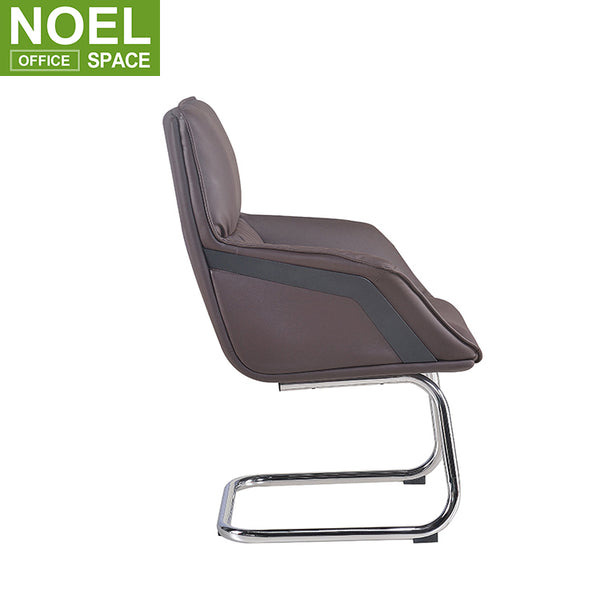 Samson-V, Simple design brown mid back PU leather boss visitor chair with 2.0mm thickness chrome metal frame