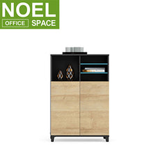 Modern high quality melamine wooden two door file storage cabinet with open shelf