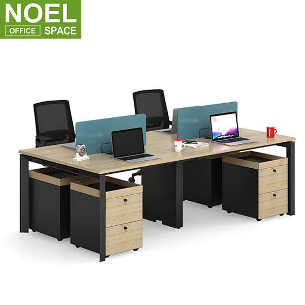 Modern 4 staff Office Workstation Desk Double Sided With Drawer Cabinet
